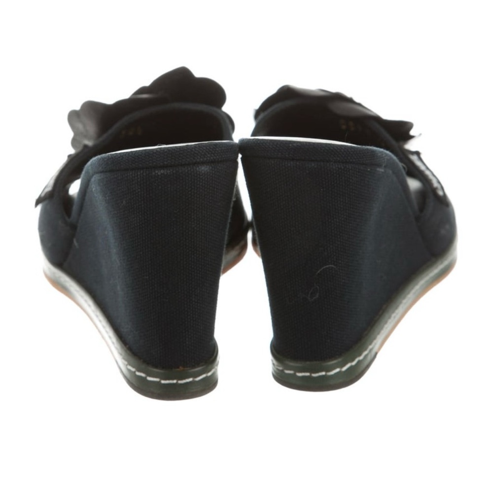 💗CHANEL Canvas Leather Camellia Slide On Platform Wedge Sandals • BLACK • 36.5EU - Picture 5 of 12